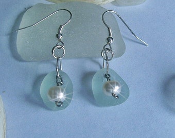 Sea glass earrings. Aqua sea glass  earrings. Sea glass jewelry.  gift for her. Gift For Her.