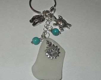 Beach Bum Keychain -  Beach Glass Keyring - Sea Glass Purse fob. Bag charm. gift for her. Gift For Her.