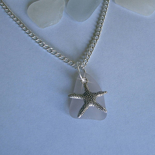 Lavender sea glass necklace with starfish. Sea glass jewelry.