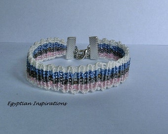 Micro macrame bracelet. Beaded multi colored striped macrame jewelry.