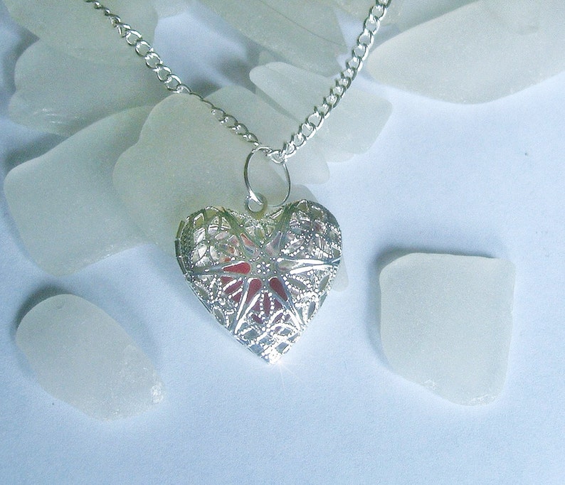 Rare red beach sea glass necklace Sterling silver. Sea glass locket