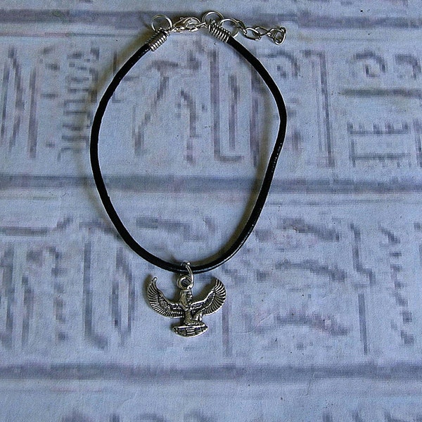 Leather anklet with Egyptian Isis charm