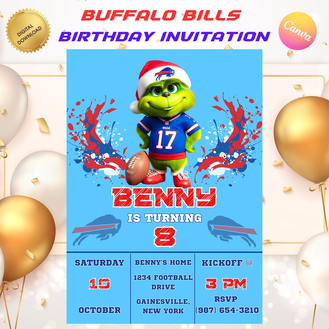 Buffalo Bills Birthday Invitation, Football Party, Editable Canva ...