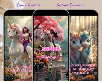 Unicorn Birthday Video Invitation Canva Template, Editable Animated Unicorn Academy Party Invite for Girls, Digital Download MP4