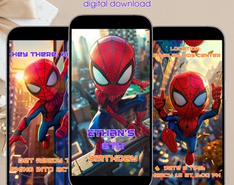 Spider Man Birthday Invitation Video, Animated Superhero Party Invite, Editable Canva Template, Digital Download