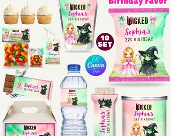 Wicked Party Favors, Elphaba & Glinda, Witches Party Favor, Pink Green Decor, Wicked Printable, Wicked Birthday Party Favors, Glinda Party