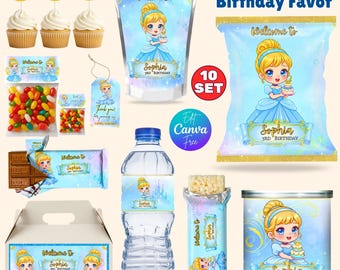 Recuerdos de fiesta de Cenicienta, cumpleaños de Cenicienta, bolsa de papas fritas de Cenicienta, Capri Sun, botella de agua, recuerdo de fiesta de princesas, fiesta de cumpleaños de princesas