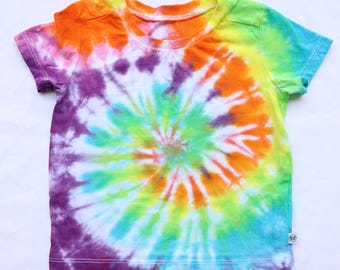 Hand Dyed Tie Dye Tee - Spiral/Swirl Rainbow Organic Cotton - 12 Months