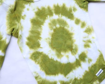 Tie Dye Long Sleeve Hand Dyed Green/White Onesie/Bodysuit 100% Cotton - Baby