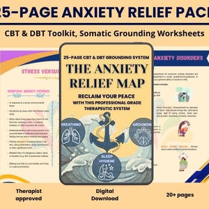 Mapa para el alivio de la ansiedad / Sistema de conexión con la realidad de 25 páginas para TCC y DBT / Kit de herramientas terapéuticas