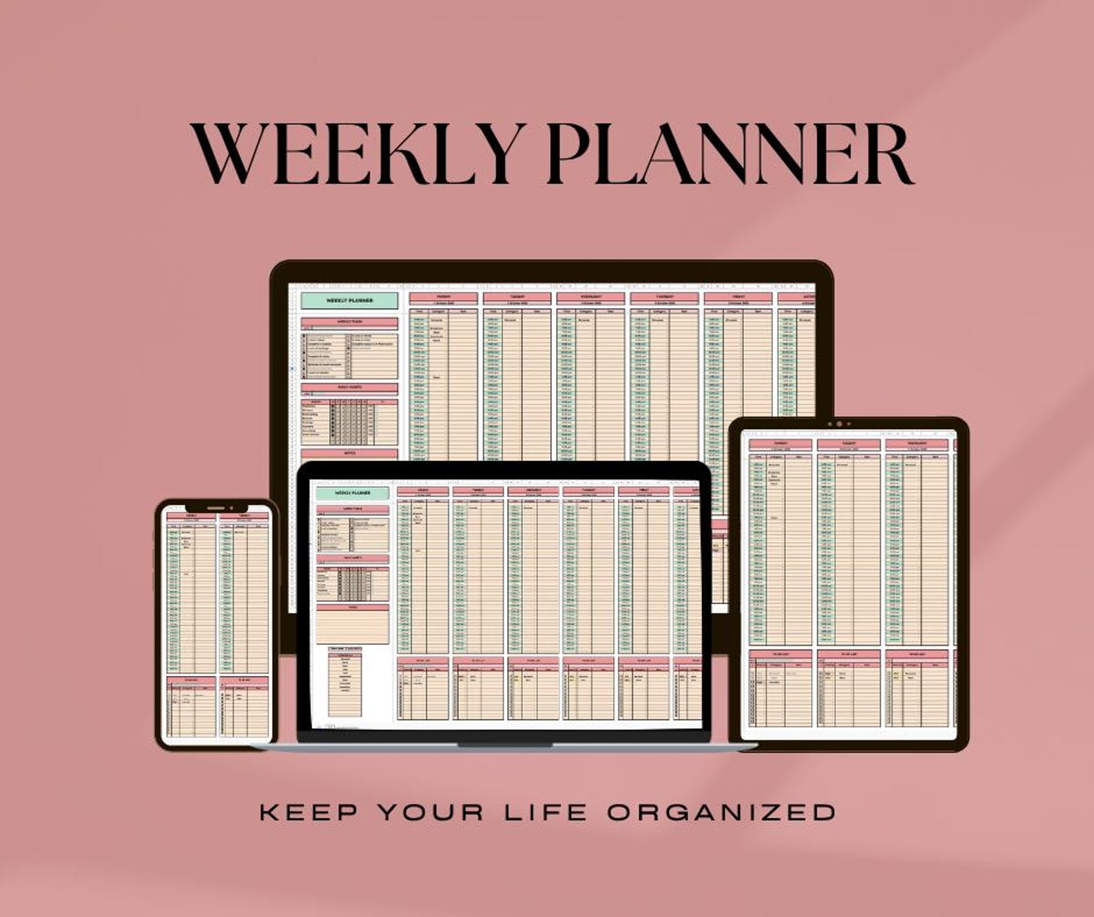 Weekly Planner Spreadsheet | Google Sheets/excel Template for Ultimate ...