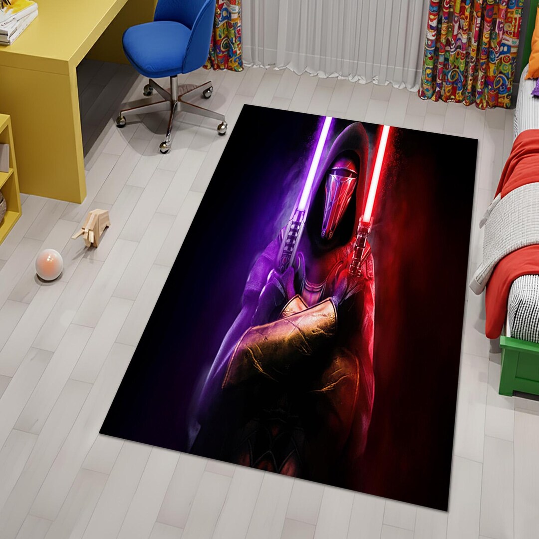 Action Figure Rug Sci Fi Warrior Area Rug, Hooded Figure Carpet, Purple Red Glow Rug ...