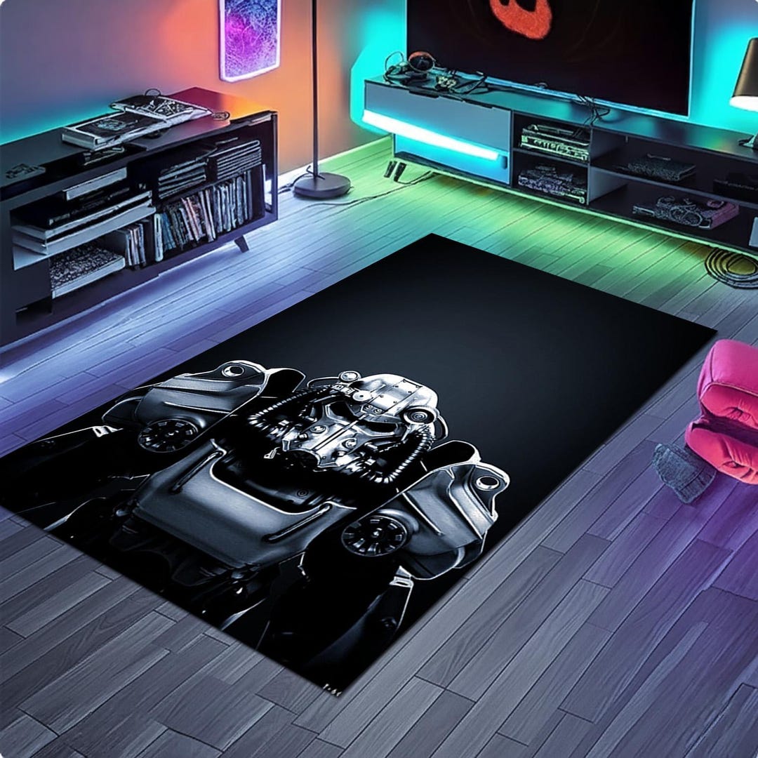 Sci-fi Robot Rug, Metallic Warrior Armor, Fall Out Gamer Room Decor - Etsy