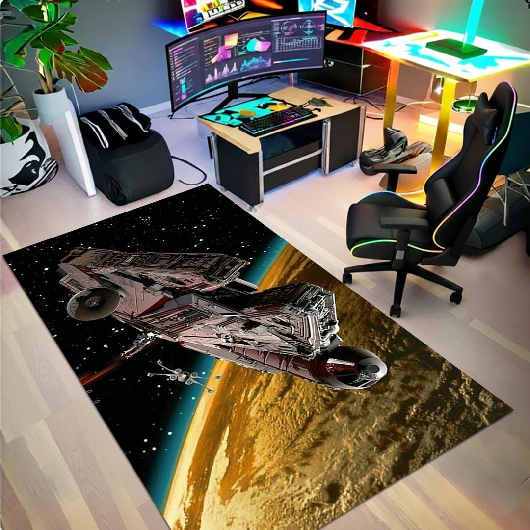 Galactic Cruiser Themed Rug, Sci Fi Spaceship Carpet, Custom Starship ...