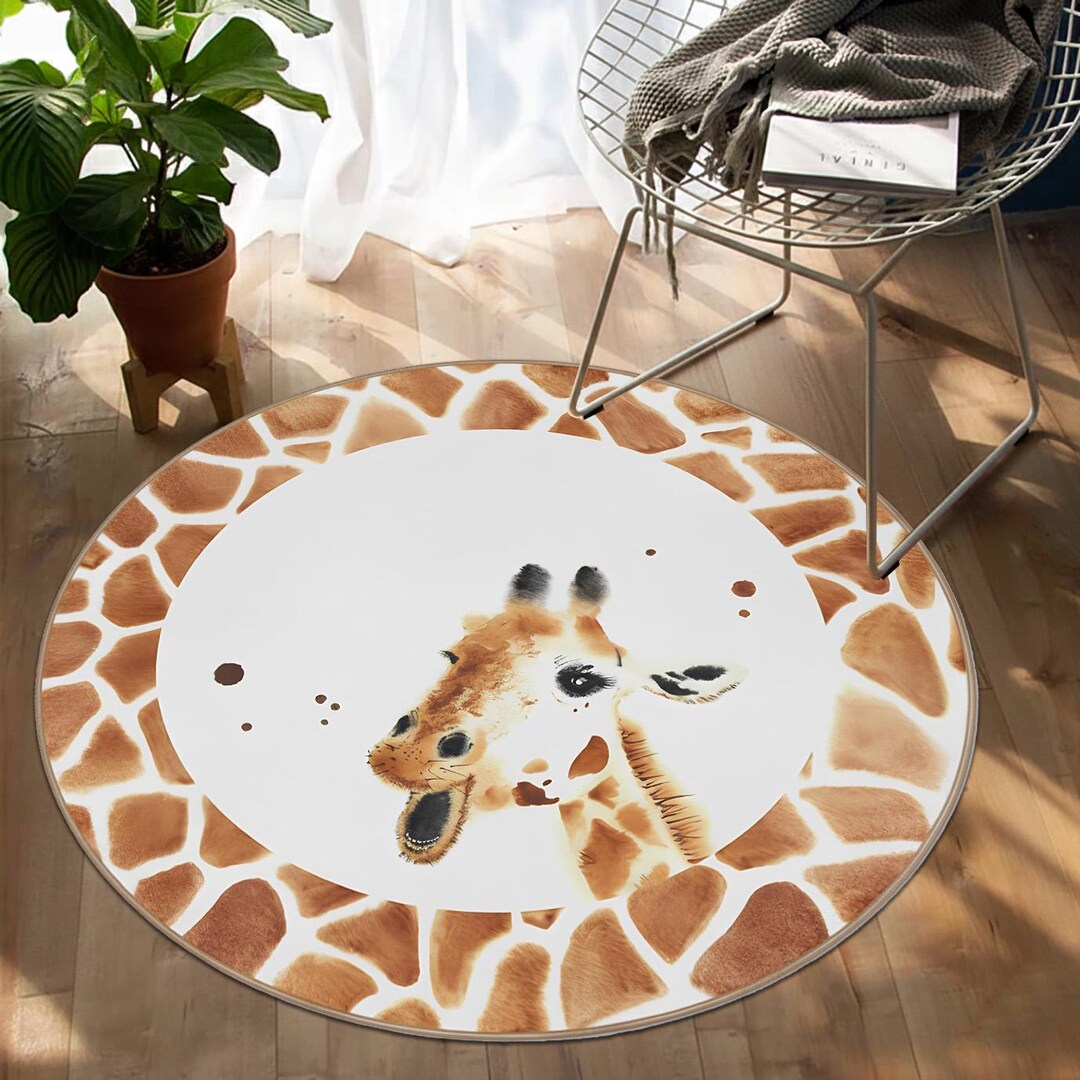 Giraffe Texture Rug Watercolor Giraffe Round Rug, Safari Nursery Carpet, Kidsroom Decor - Etsy