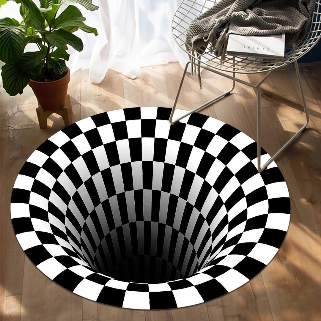 Vortex Mat 3D Optical Illusion Rug, Black and White Checkered Vortex Mat - Etsy