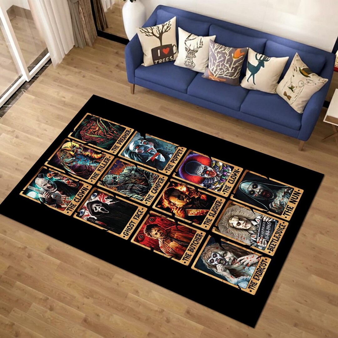 Horror Characters Area Rug, Cult Slasher Floor Carpet, the Nun Art Rug ...