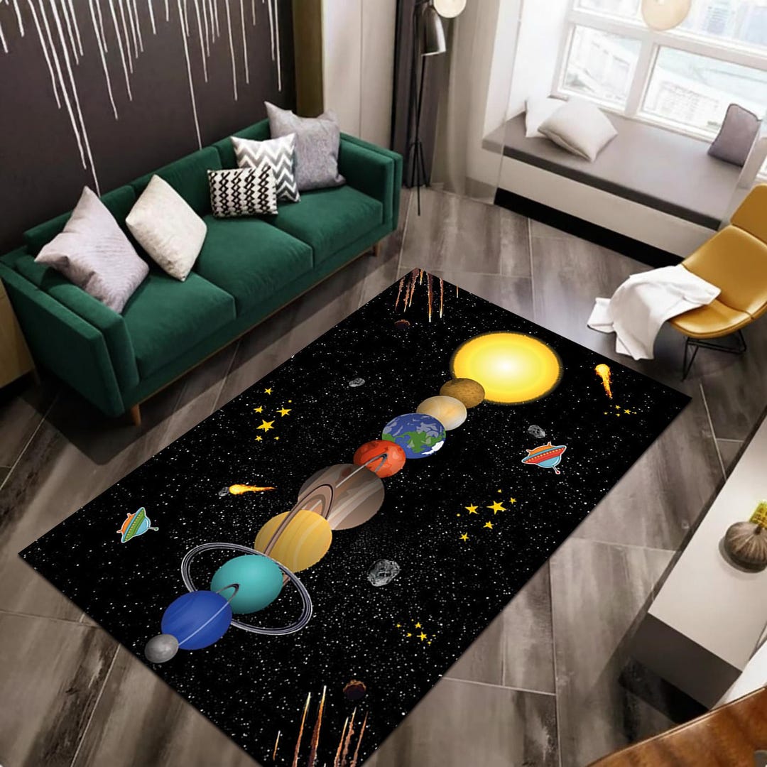 Solar System Themed Area Rug, Space Decor, Kids Planet Floor Mat ...