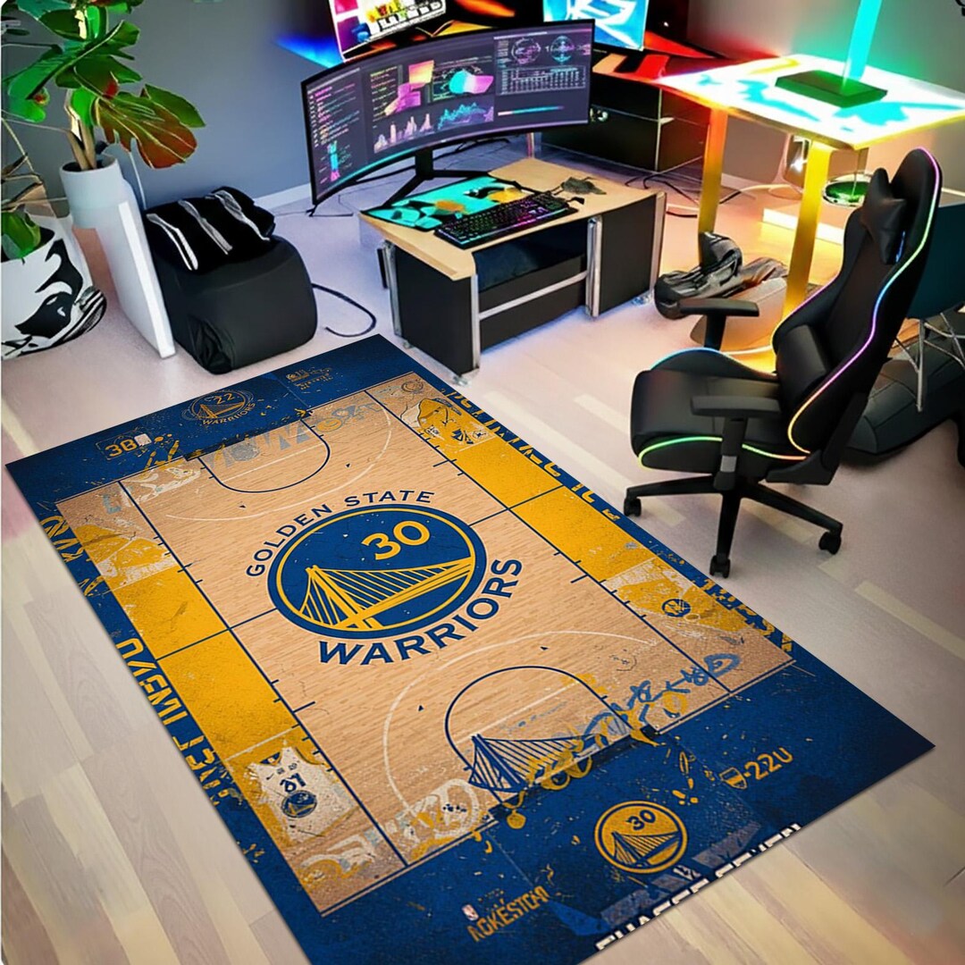 Basketball Court Area Rug, Team Logo Style, Blue Yellow Sports Mat - Etsy