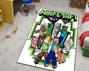 Pixel Game Themed Area Rug, Video Game Carpet, Gamer Room Decor, Game Character Rug, Blocky Character Carpet, Gamer Gift Carpet,
