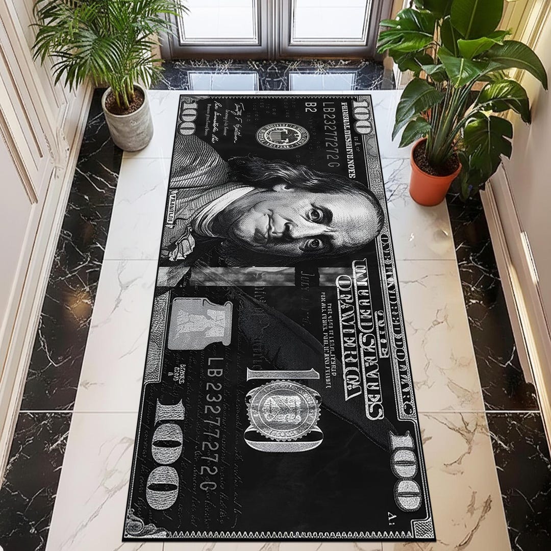 Dollar Bill Themed Runner, Black Money Floor Mat, Currency Accent Rug ...