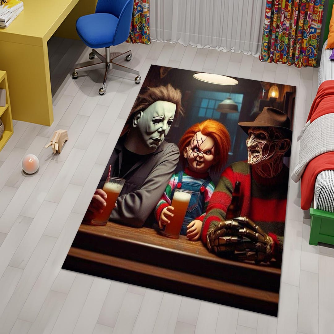Horror Villains Bar Themed Area Rug, Characters Carpet, Cult Movie Mat ...