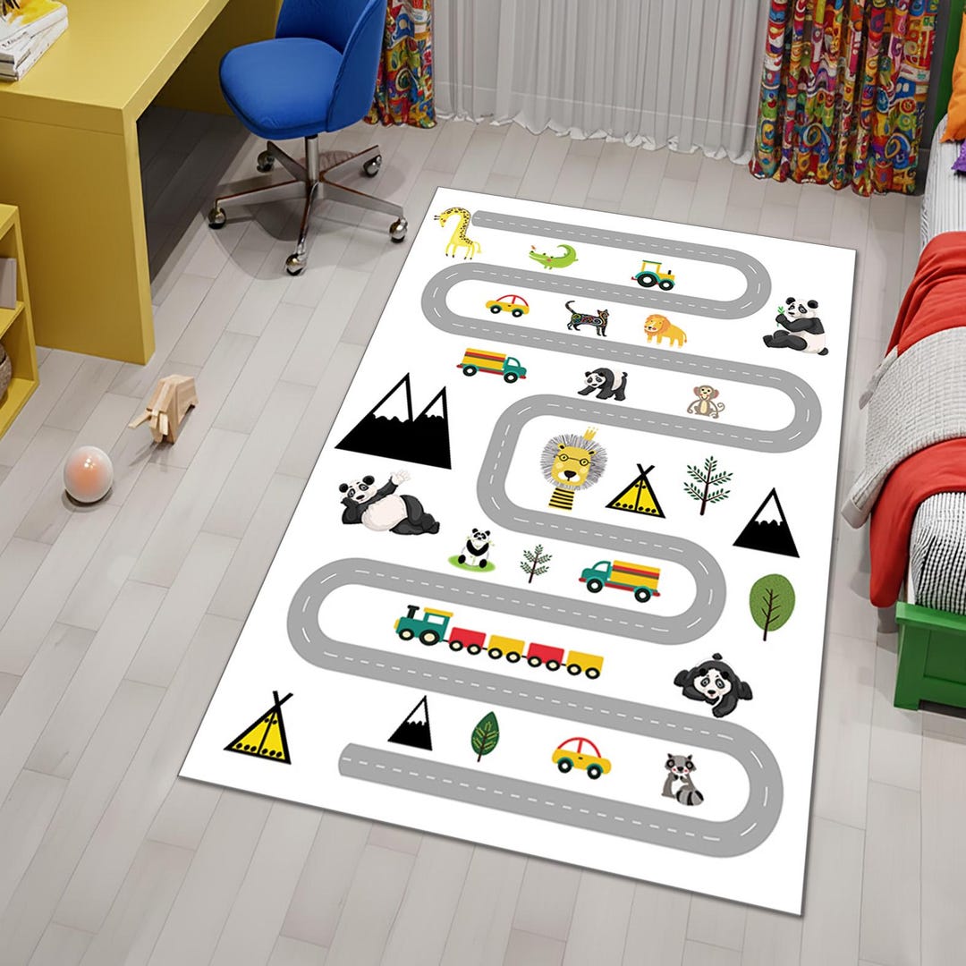 Car Road Map Rug Road Map Playmat, Kids Car Themed Rug, Nursery Animal Decor, Minimalist ...