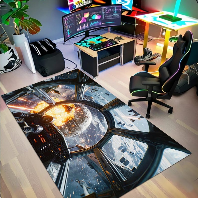 X Wing Cockpit Themed Area Rug, Space Battle Floor Mat, Sci Fi Viewport ...