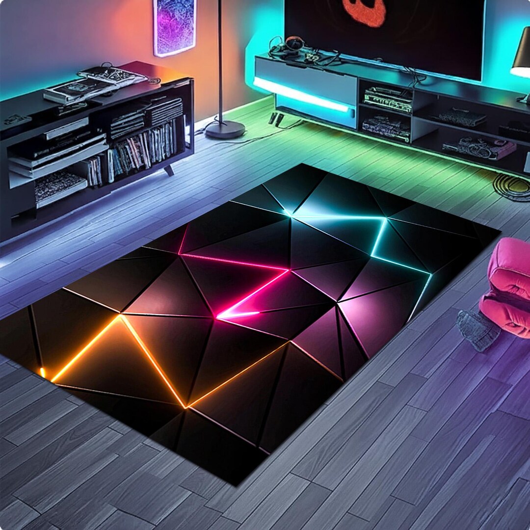Neon Sign Area Rug, Retro 80s Decor, Vaporwave Mat, Cyberpunk Carpet ...