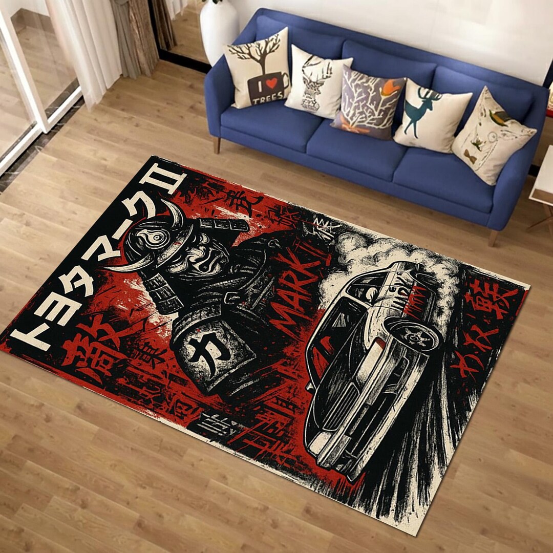 JDM Drift Car Rug, Samurai Mask, Japanese Racing Street Carpet - Etsy