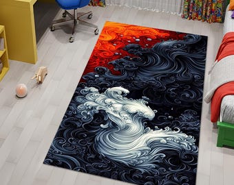 Japanese Wave Rug, Japanese Cloud Art, Ocean Graphic Carpet