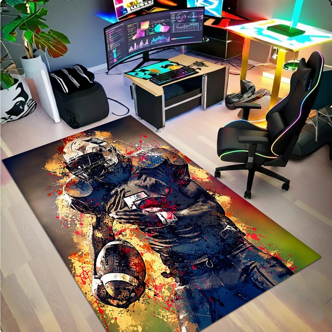 American Football Area Rug, Watercolor Sports Accent Carpet, Abstract ...