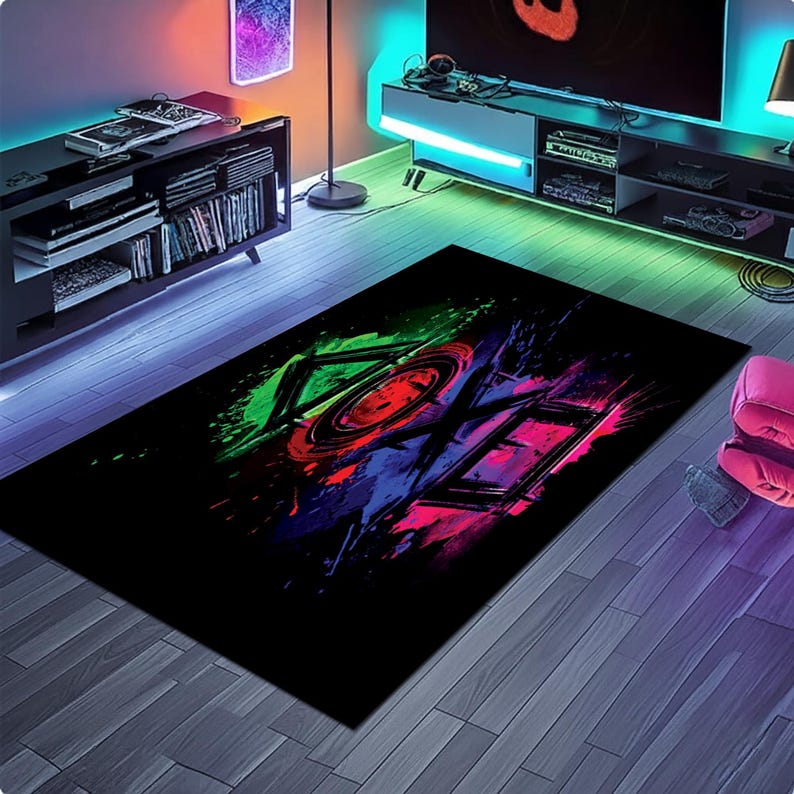 Purple Splatter Rug Paint Splatter Themed Area Rug, Neon Abstract Accent Carpet, Gamer Room ...