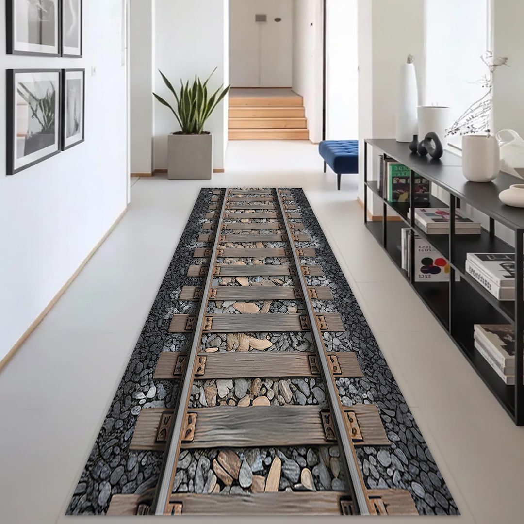 Tain Rug Design Train Tracks Themed Runner,railroad Play Area Mat,kids Room Rug ...