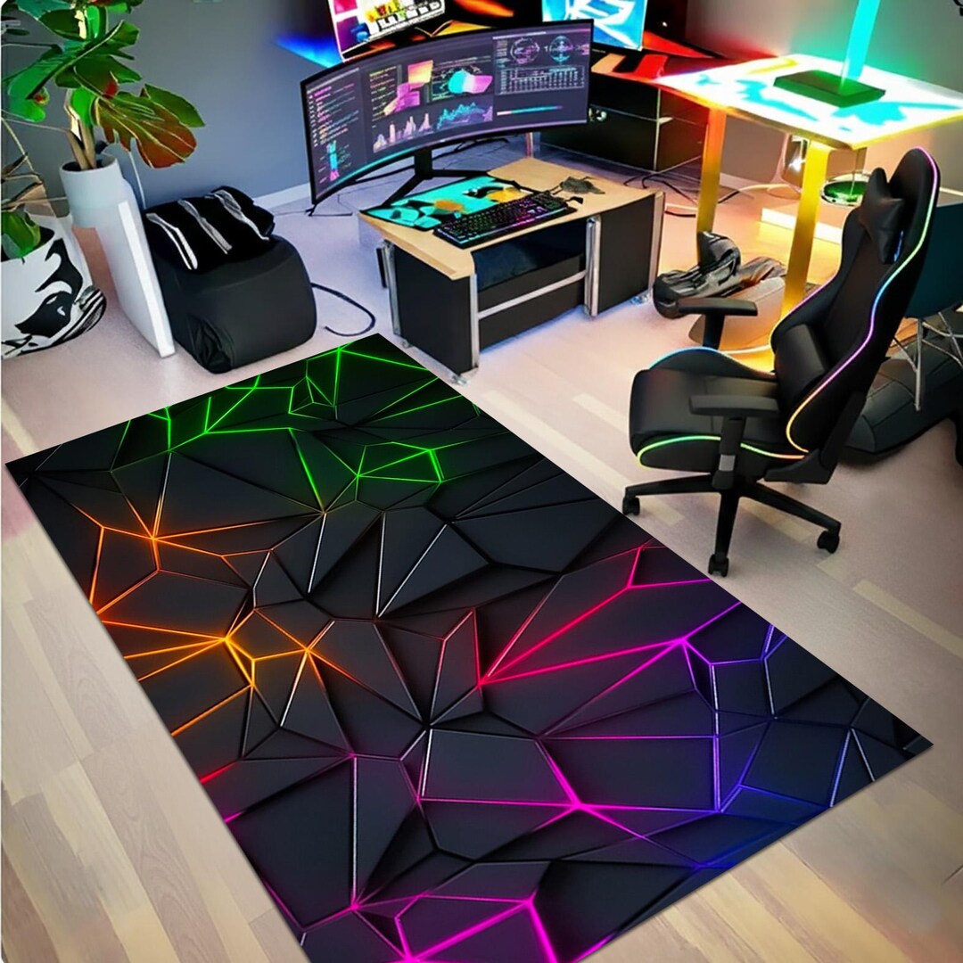 Gaming Decor, Joystick Themed Area Rug, Retro Arcade Mat, Blue Purple ...