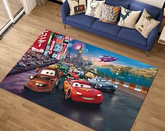 Alfombra de Cars, Alfombra de Rayo McQueen, Alfombra temática de McQueen, Decoración para habitación infantil, Alfombra de vehículo animado, Tapete personalizado