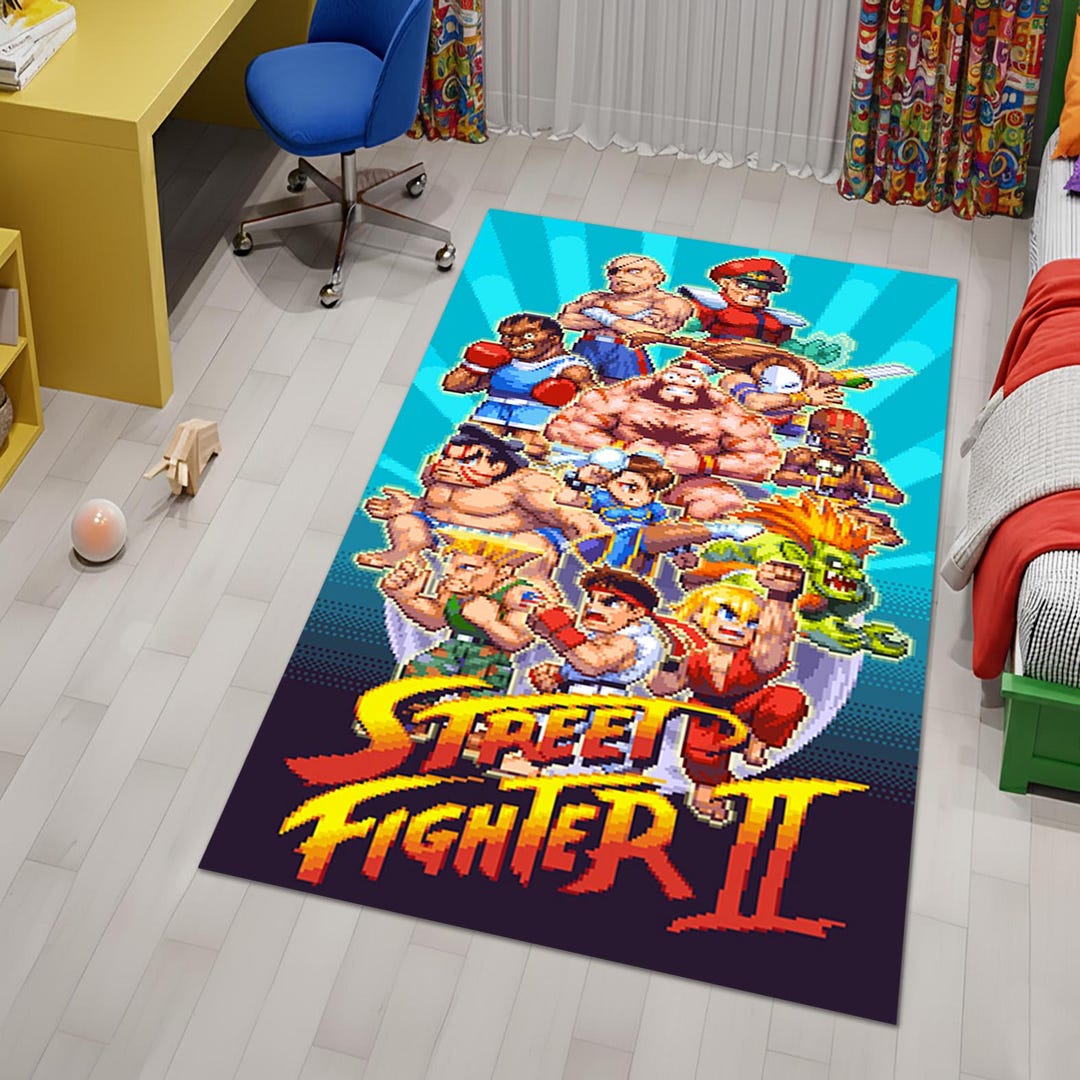 Retro Gaming Themed Area Rug, Pixel Characters Carpet, 90s Nostalgia ...