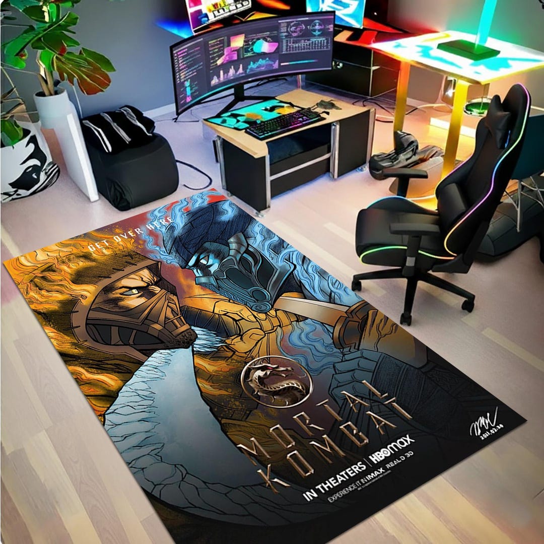 Fire Ice Warrior Themed Area Rug, Fantasy Action Floor Mat, Fighting ...