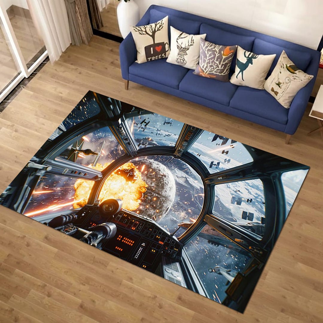X Wing Cockpit Themed Area Rug, Space Battle Floor Mat, Sci Fi Viewport ...