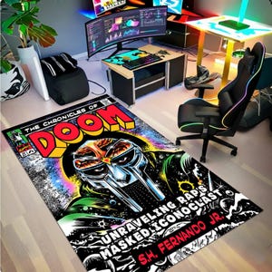 Tapis sur le thème du hip hop, moquette de rappeur masqué, décoration de couverture de bande dessinée, tapis de sol culture pop, tapis sur le thème de la rue, tapis de sol personnalisé