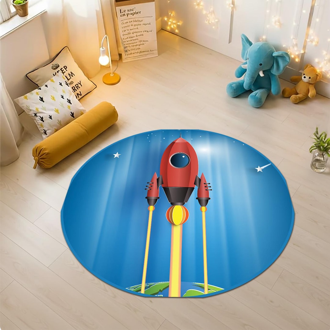 Space Monkey Rug Space Rocket Ship Round Rug, Outer Space Nursery Playroom Carpet - Etsy