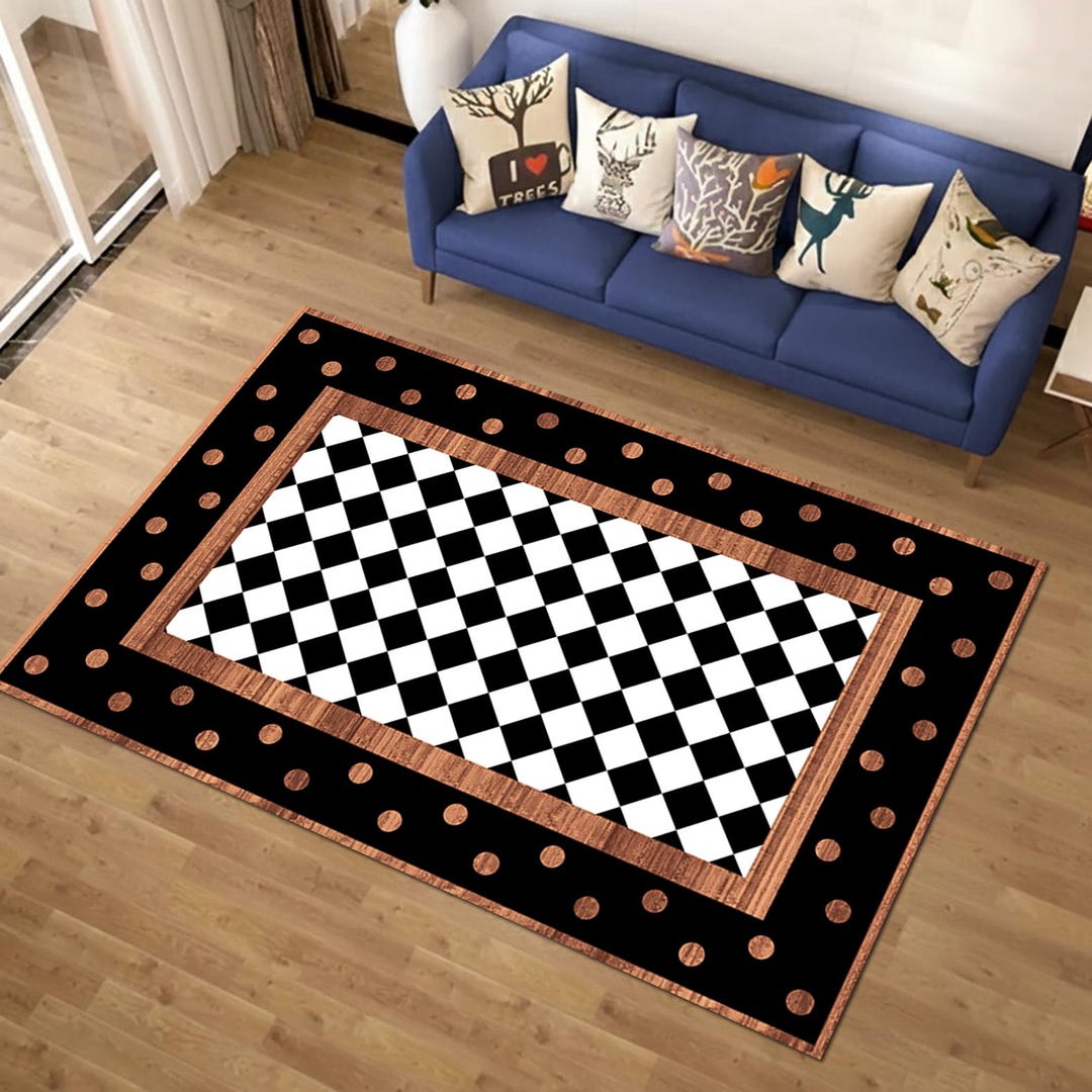 Checkerboard Pattern Area Rug, Black White Checker Themed Carpet, Pop ...