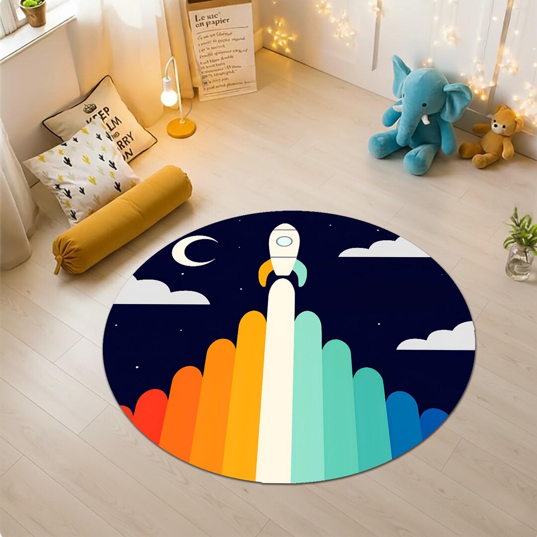 Rocket Circular Rug Space Rocket Round Rug, Galaxy Nursery Carpet, Kids Room Decor - Etsy