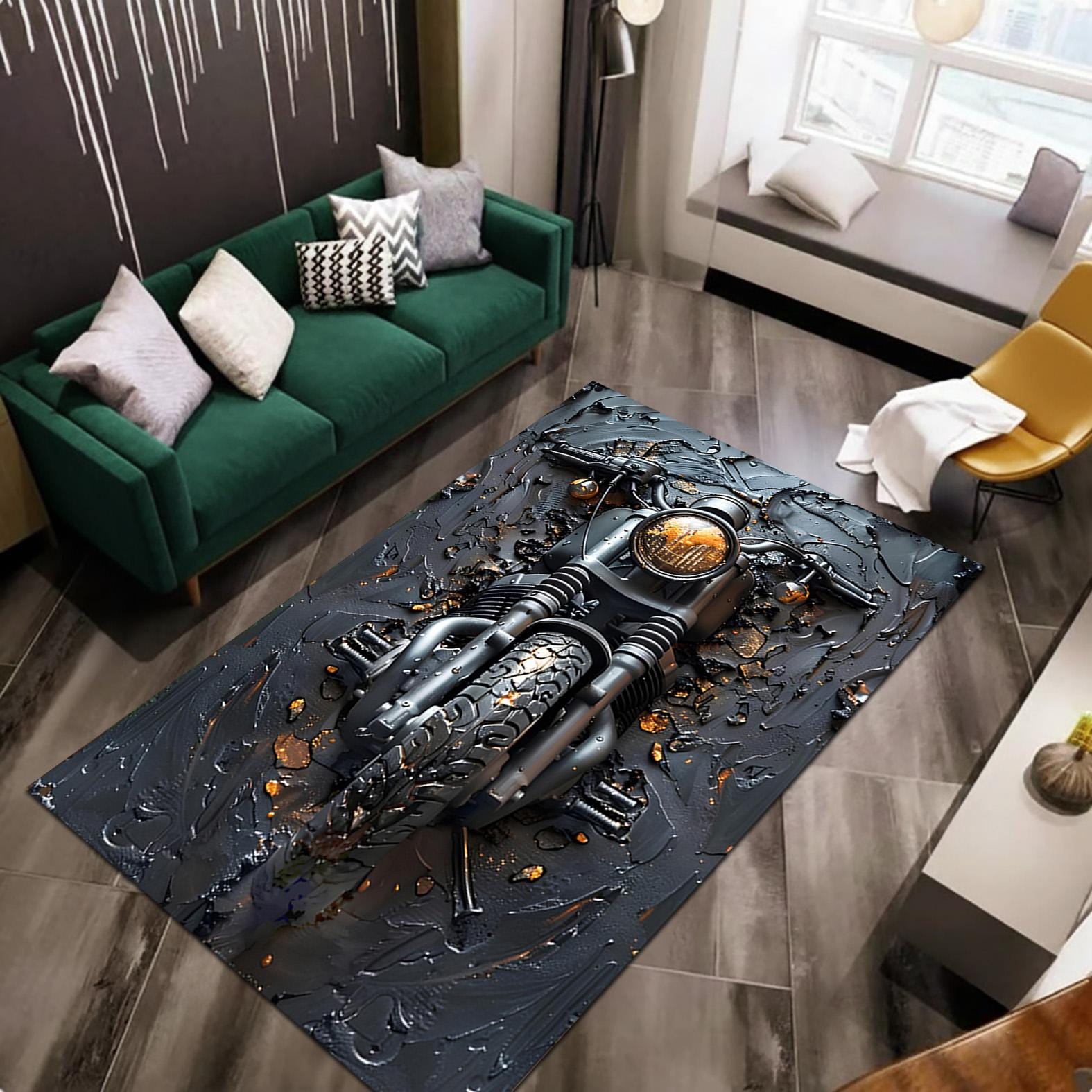 Mtb Rugs 3D Motorcycle Area Rug, Chopper Bike Decor, Custom Garage Floor Mat ...