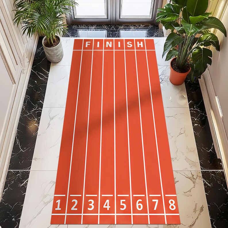 Running Pattern Rig Running Track Runner Rug, Race Lane Design Kids Room Rug, Sports Home ...