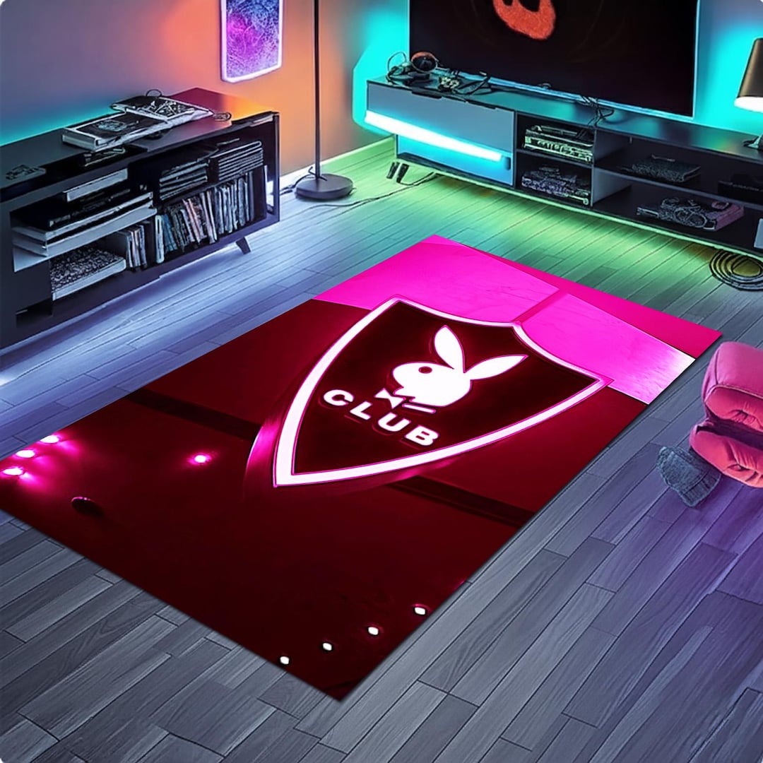 Room Sign Rugs Pink Neon Sign Themed Area Rug, Nightclub Themed Carpet, Pop Culture ...