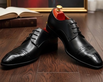 Handgefertigte Krokodil-Prägung aus schwarzem Leder Oxford-Schuhe - Herren-Formelle Schuhe