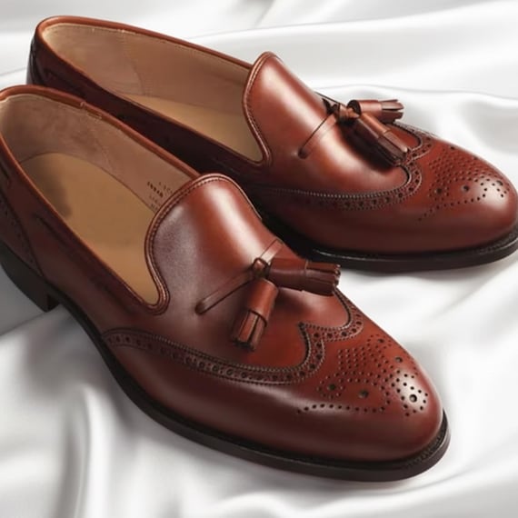 Divo II Made in Spain Brown Leather Tassel Loafers Wingtip Brogue Men\'s Size 10* Wingtip Loafers | eBay main image 2