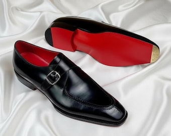 Handgefertigte schwarze Leder Monk Strap Oxford Schuhe - Maßgeschneiderte Herrenschuhe