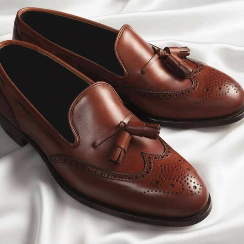 Handmade Brown Leather Tassel Loafers for Men – Wingtip  display picture 3